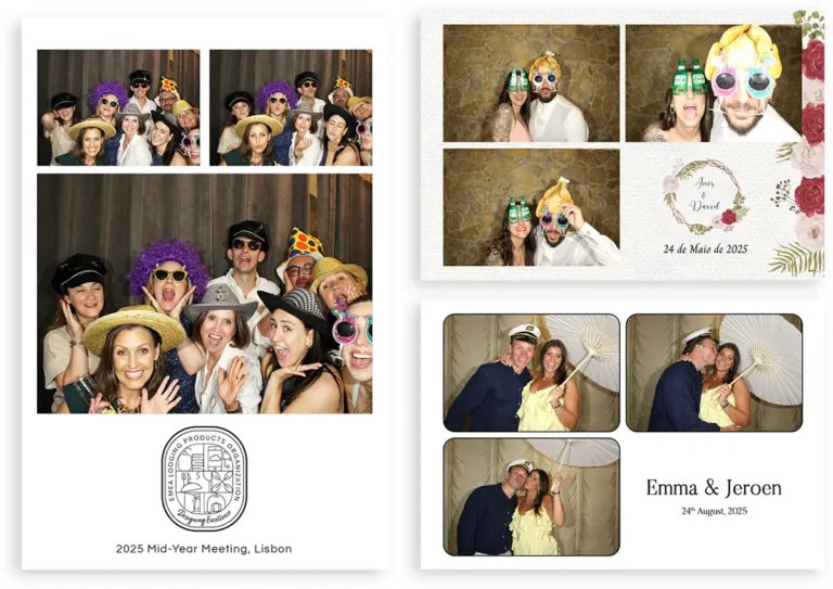 Exemplos de fotografias feitas e entregues no photobooth da Boris The Cat de diversos eventos na região de Lisboa