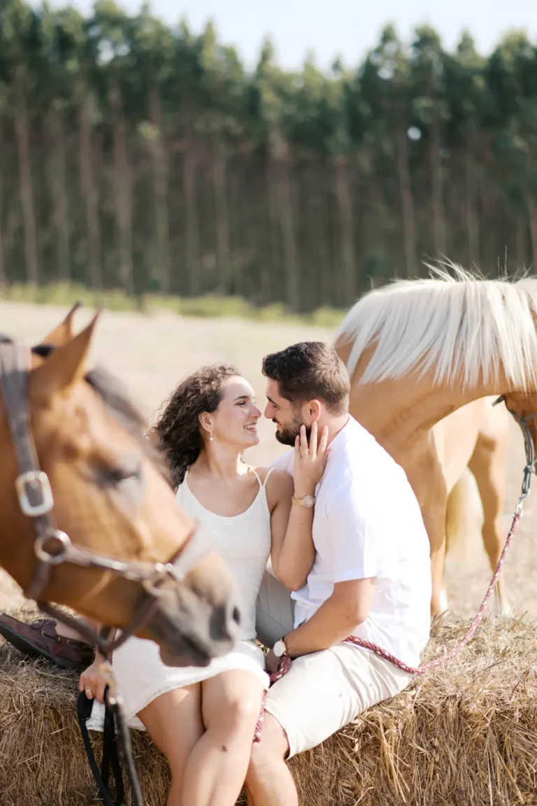 Sonia & Cristiano, Engagement Photoshoot with Lusitano Horses and Sunset in Vimeiro, Torres Vedras