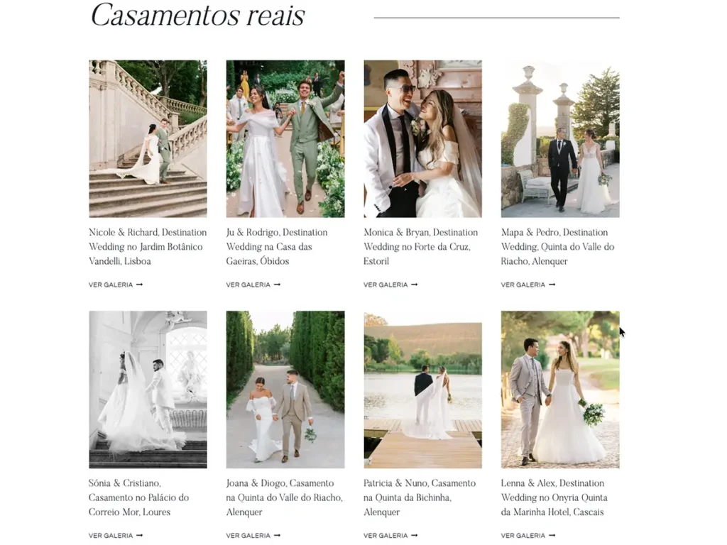 Mosaico de fotografias de um casamento completo, sequência de momentos desde preparativos até festa, coerência visual, edição uniforme